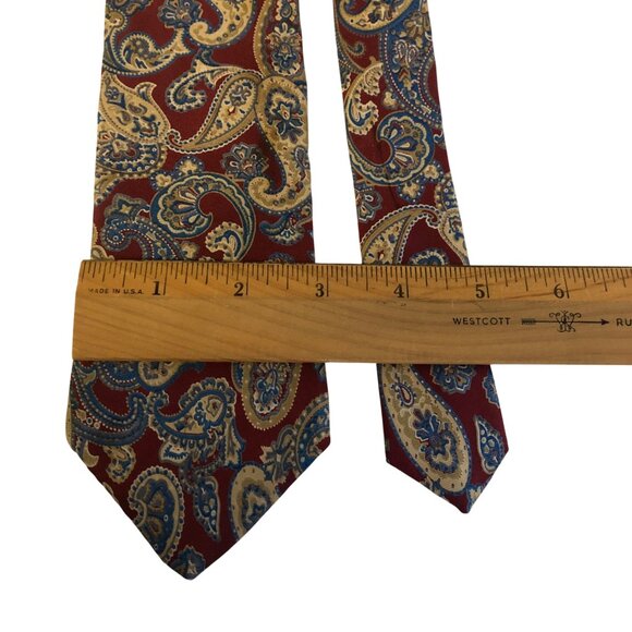 Hardy Amies London Silk Tie Red Blue Beige Paisley Mens Necktie Work Formal Gift - Picture 3 of 6